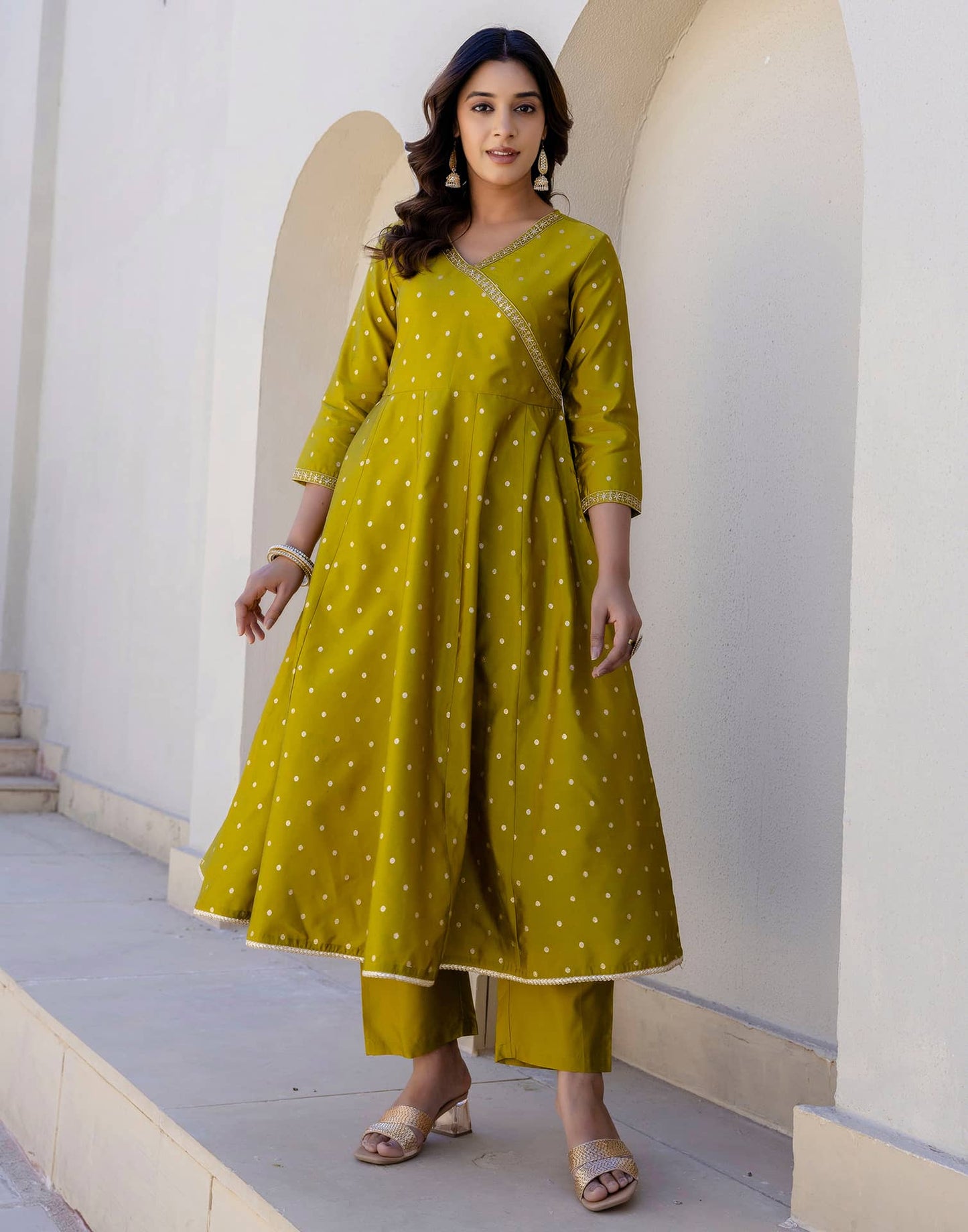 Silk Weaving, Embroidery Lace Anarkali Kurta with Pant & Dupatta