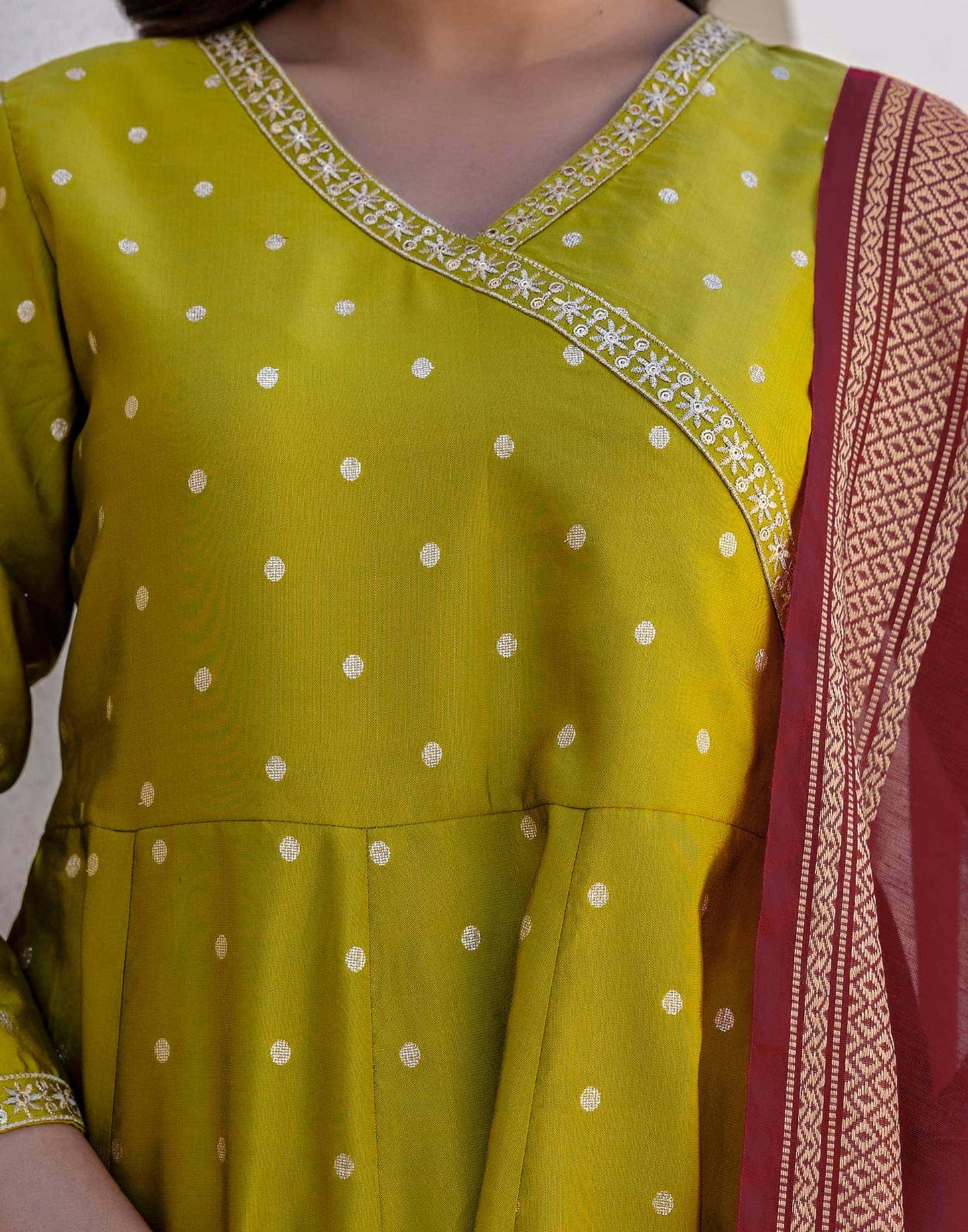 Silk Weaving, Embroidery Lace Anarkali Kurta with Pant & Dupatta