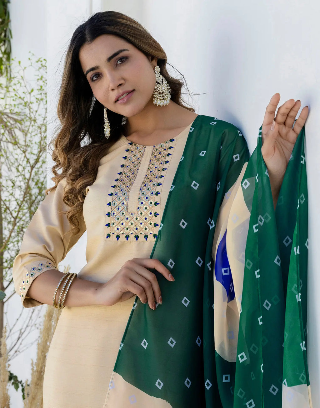Silk Blend Embroidered Straight 3 Piece Kurta Set