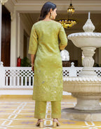 Taffeta Embroidered Straight 3 Piece Kurta Set