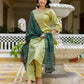 Silk Blend Sequins Work, Embroidery and Embroidery Lace, Printed and Foil Printed Straight Kurta with Pant & Dupatta