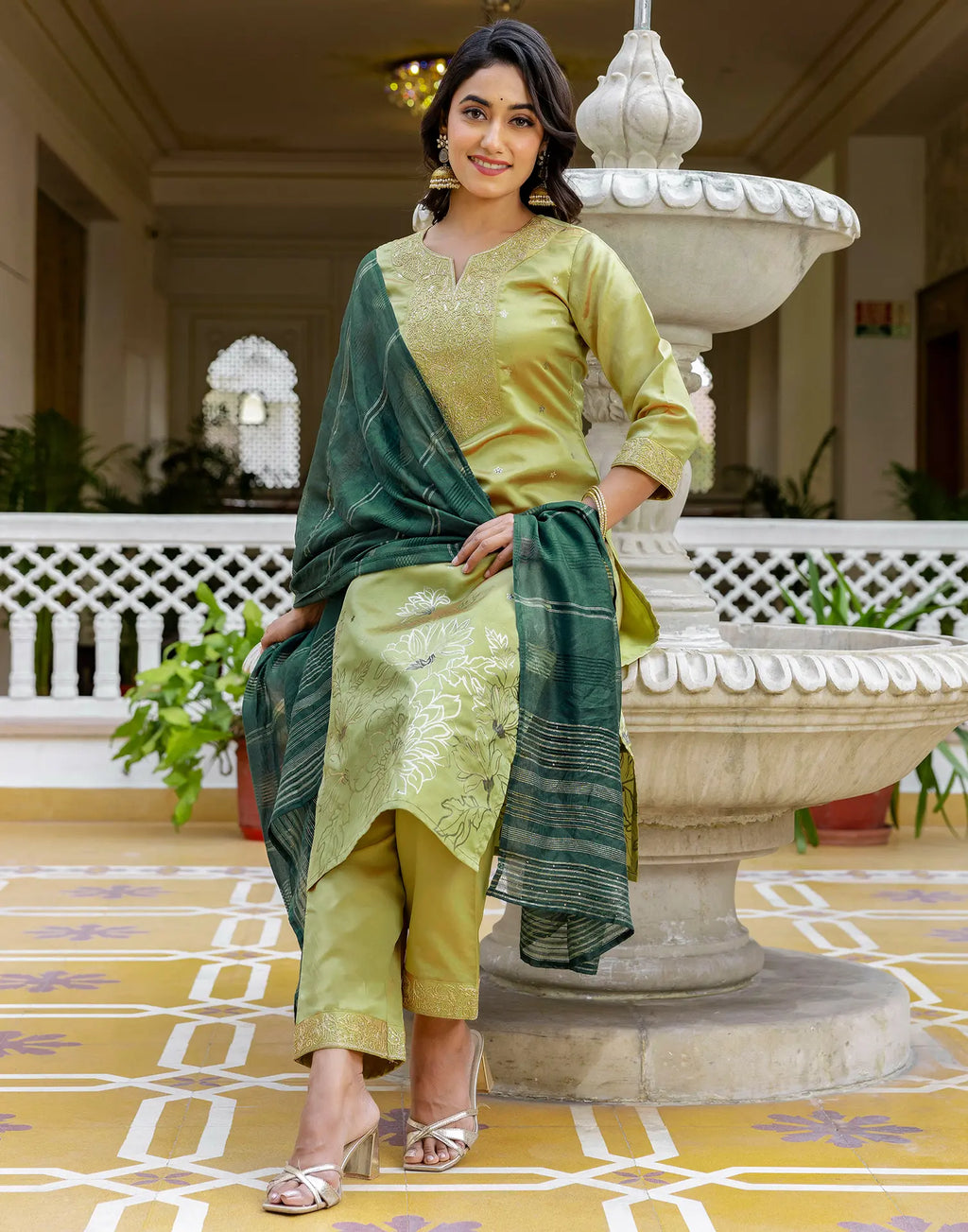 Taffeta Embroidered Straight 3 Piece Kurta Set