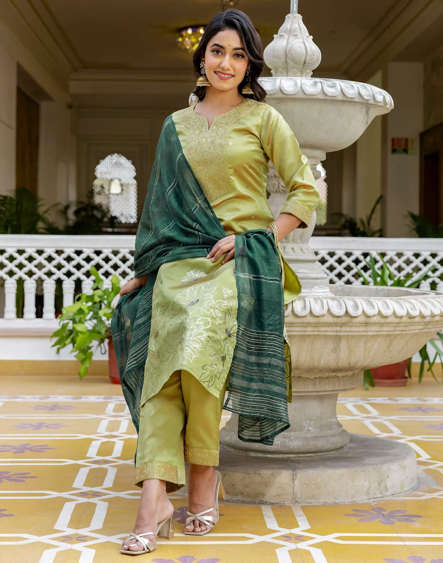 Taffeta Embroidered Straight 3 Piece Kurta Set
