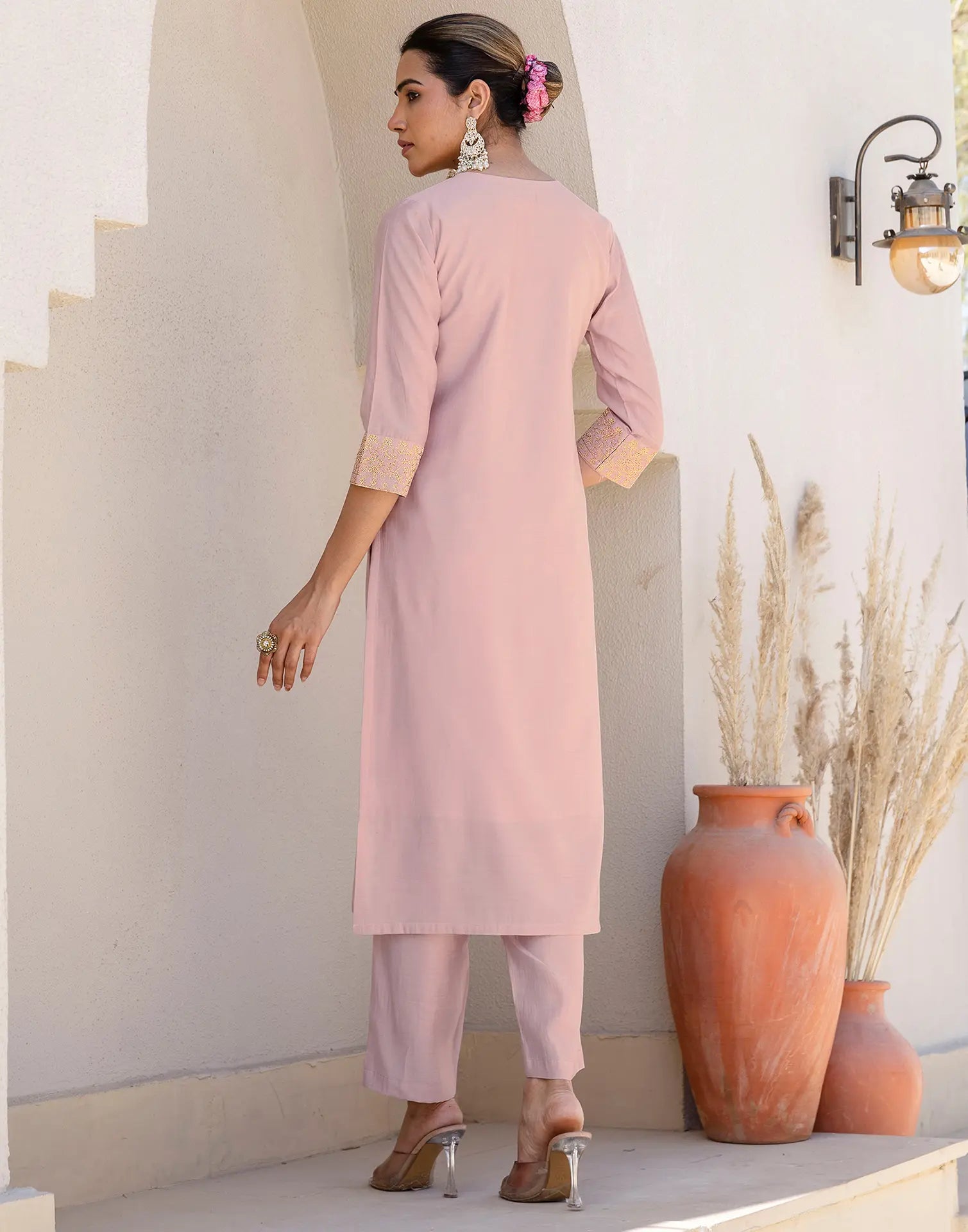 Silk Blend Embroidered Straight 3 Piece Kurta Set