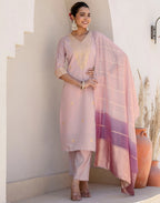 Silk Blend Embroidered Straight 3 Piece Kurta Set