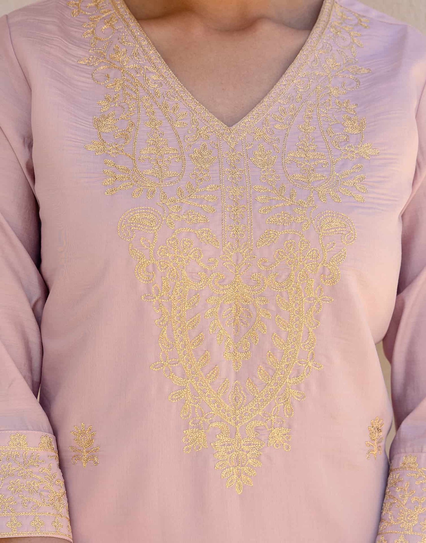 Silk Embroidered Straight Kurta with Pant & Dupatta