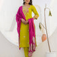 Silk Blend Embroidery Work and Embroidery Lace Straight Kurta with Pant & Dupatta