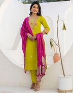 Silk Blend Embroidered Straight 3 Piece Kurta Set