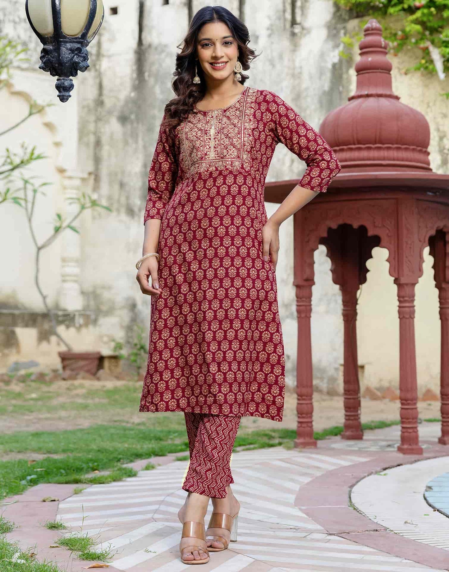 Cotton Printed Straight Kurta with Pant & Dupatta
