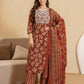 Cotton Printed Straight Kurta with Pant & Dupatta