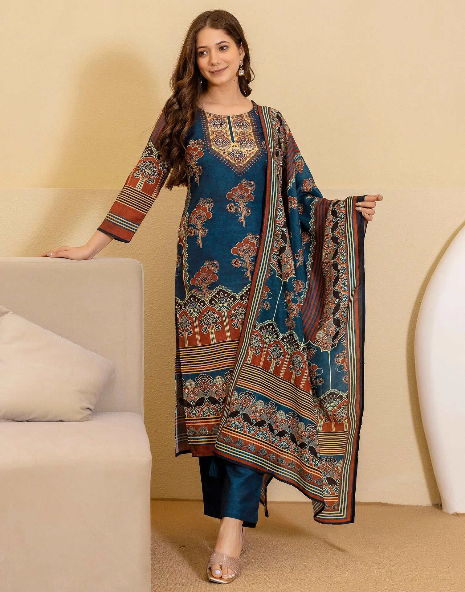 Viscose Rayon Printed Straight 3 Piece Kurta Set