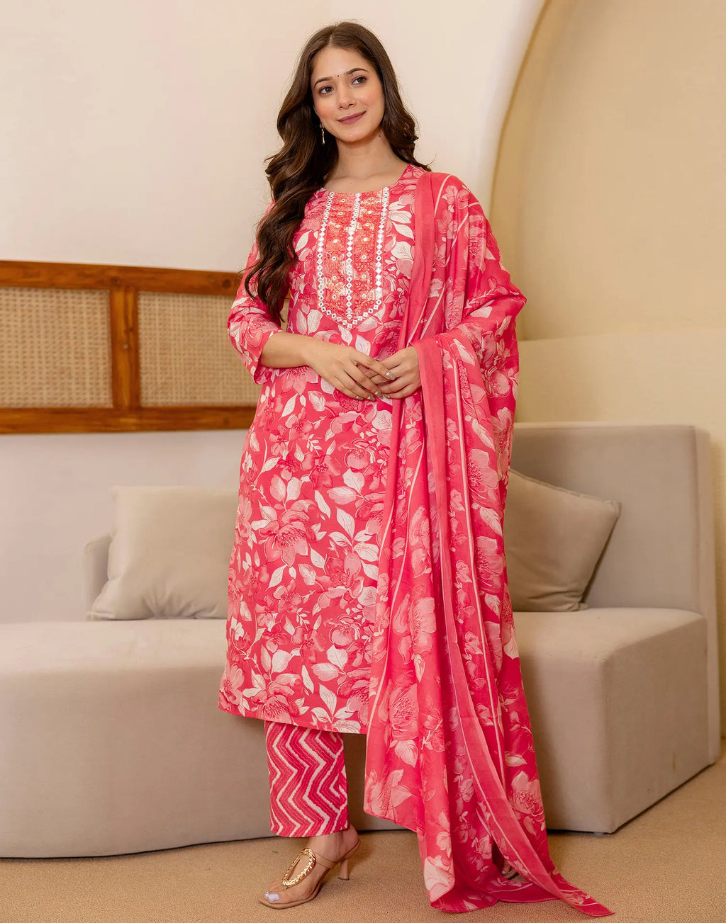 Viscose Rayon Floral Print Straight 3 Piece Kurta Set