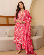 Viscose Rayon Floral Print Straight 3 Piece Kurta Set