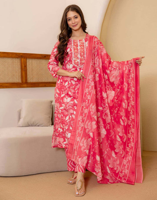 Cotton Printed Straight Kurta with Pant & Dupatta