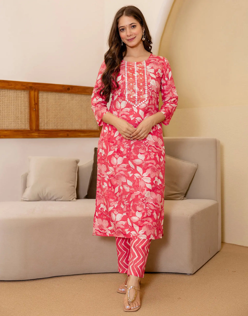 Viscose Rayon Floral Print Straight 3 Piece Kurta Set