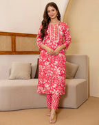 Viscose Rayon Floral Print Straight 3 Piece Kurta Set