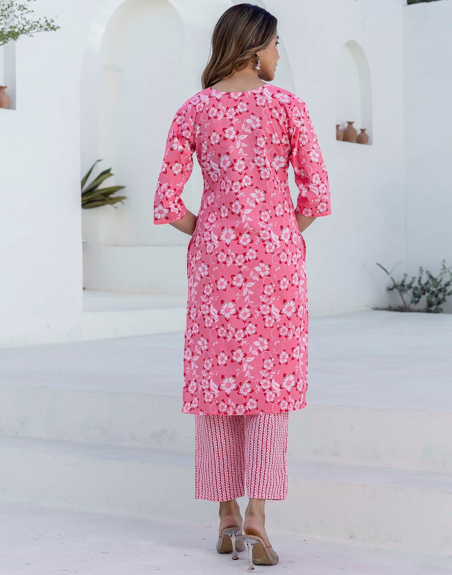 Cotton Printed, Embroidery and Mirror Work A-Line Kurta with Pant & Dupatta