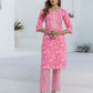 Cotton Printed, Embroidery and Mirror Work A-Line Kurta with Pant & Dupatta