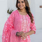 Cotton Printed, Embroidery and Mirror Work A-Line Kurta with Pant & Dupatta