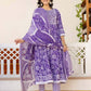 Cotton Embroidery and Sequin Work Anarkali Kurta with Pant & Dupatta