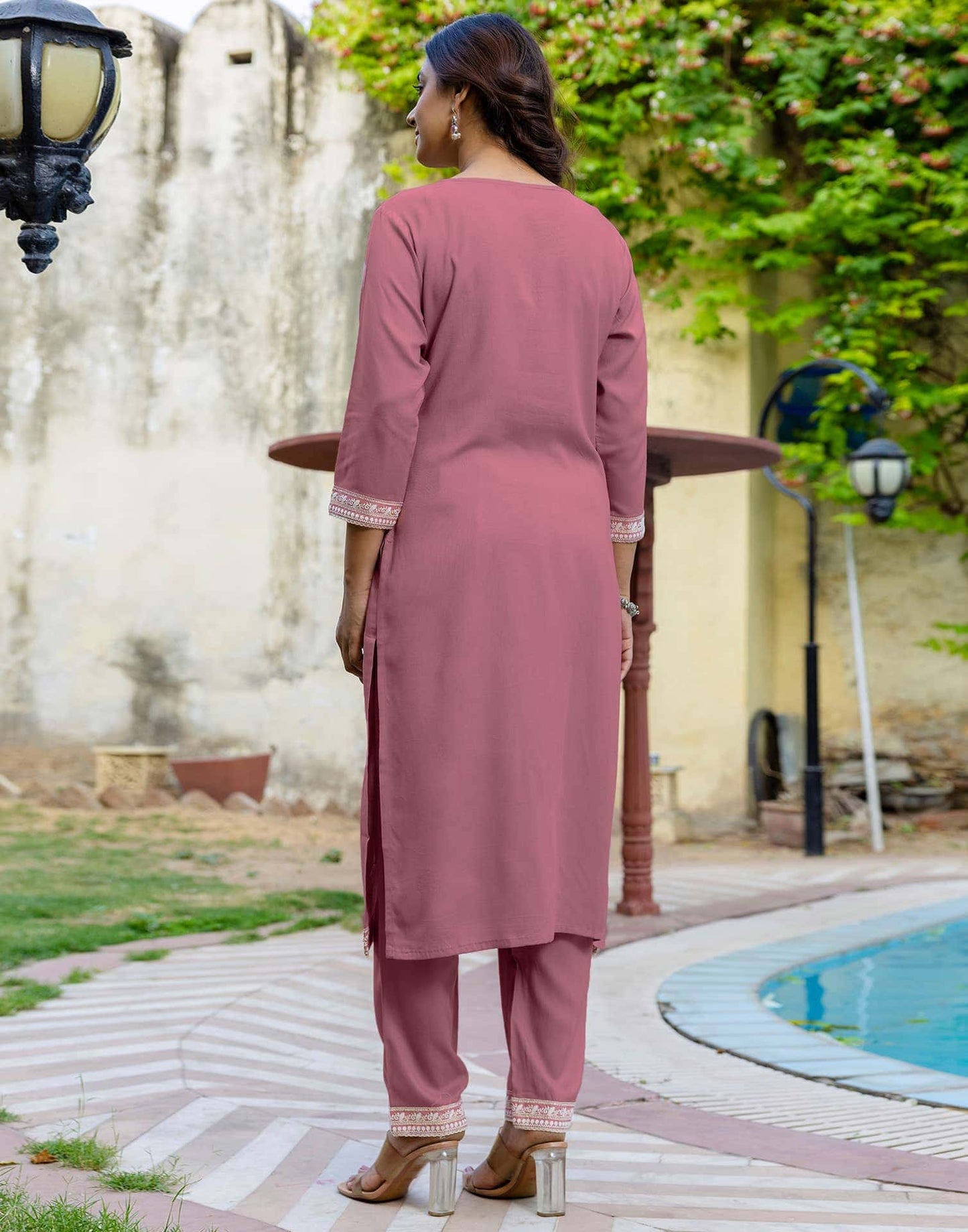 Rayon Embroidery, Sequins Work and Embroidery Lace Straight Kurta with Pant & Dupatta