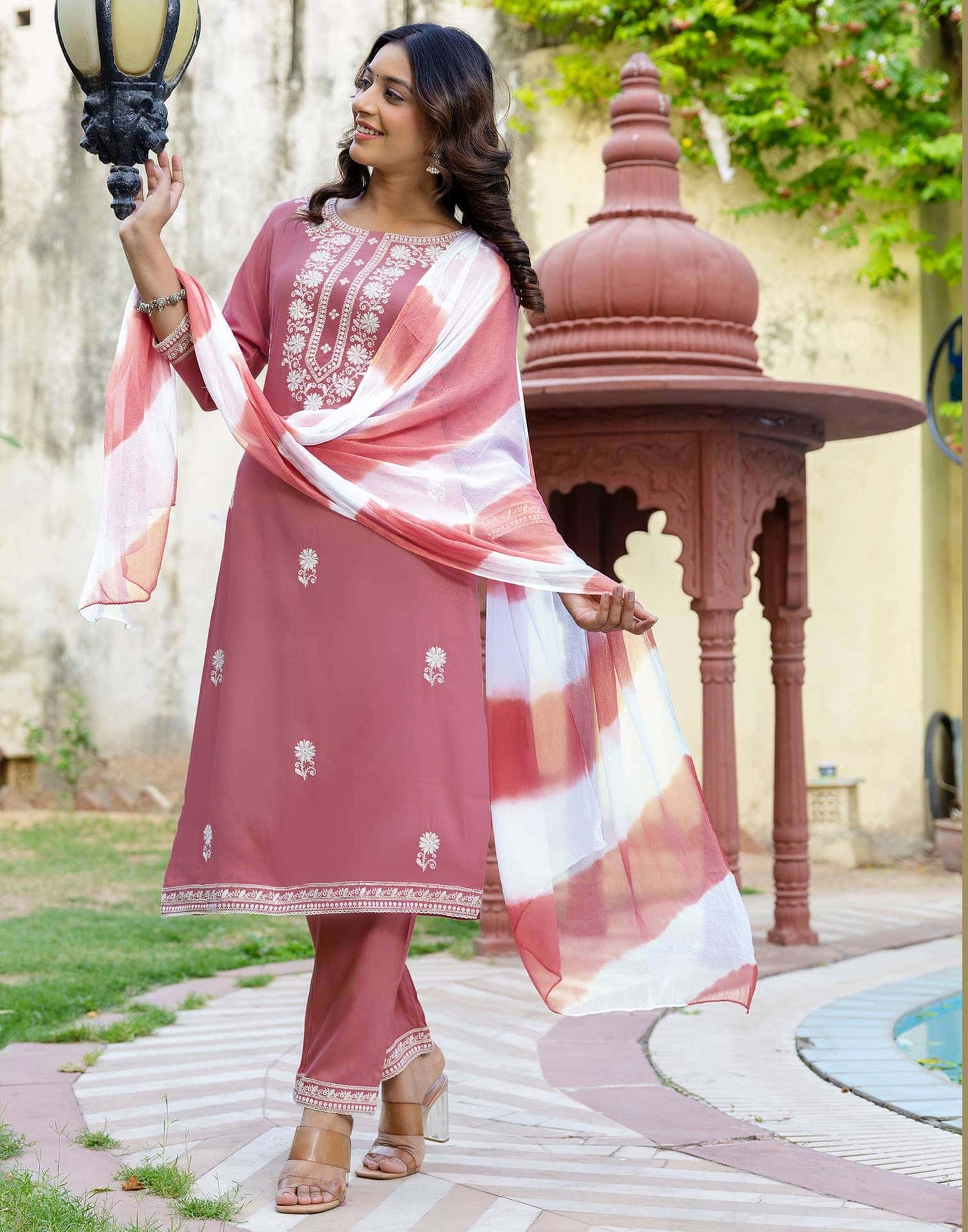 Rayon Embroidery, Sequins Work and Embroidery Lace Straight Kurta with Pant & Dupatta