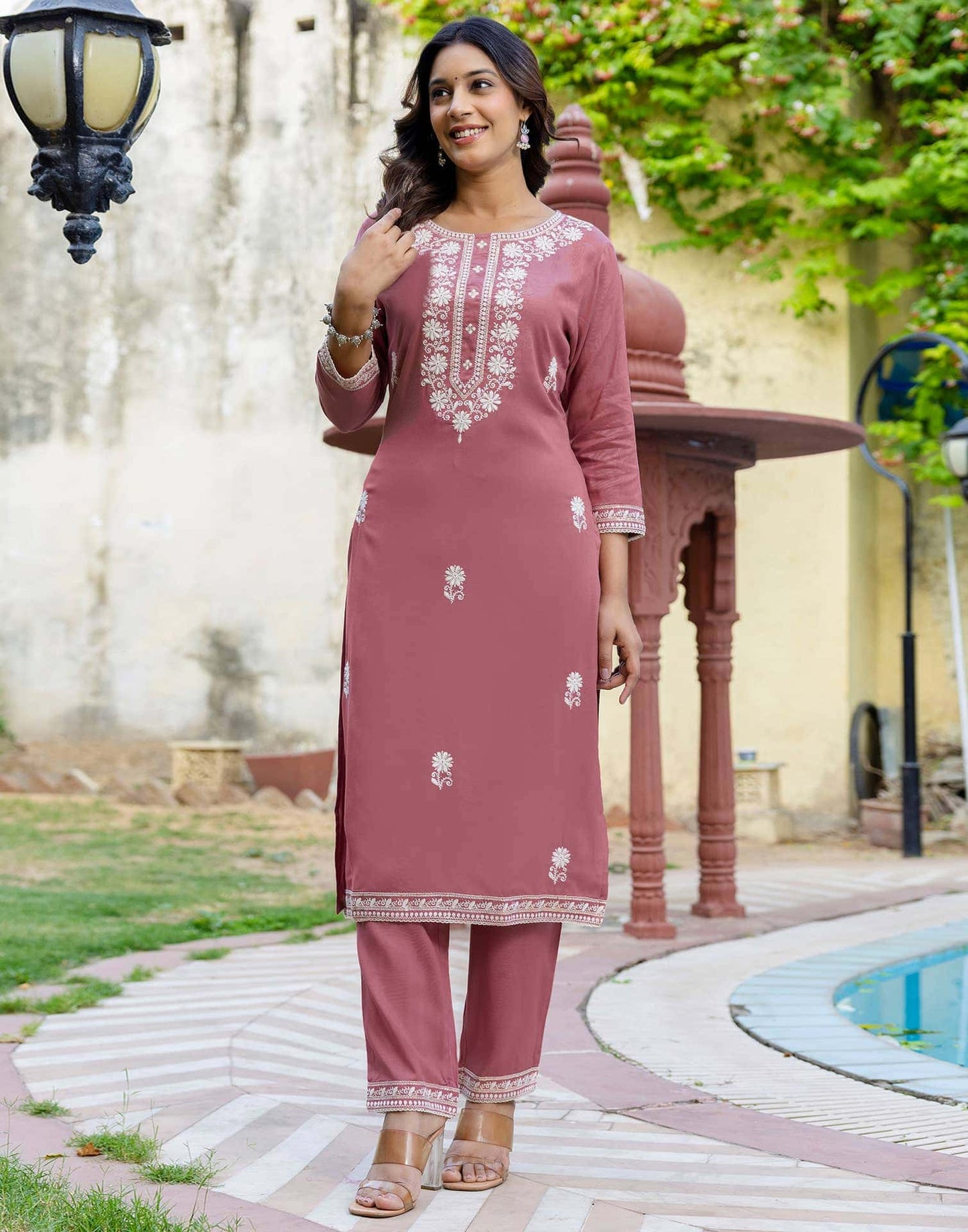 Rayon Embroidery, Sequins Work and Embroidery Lace Straight Kurta with Pant & Dupatta