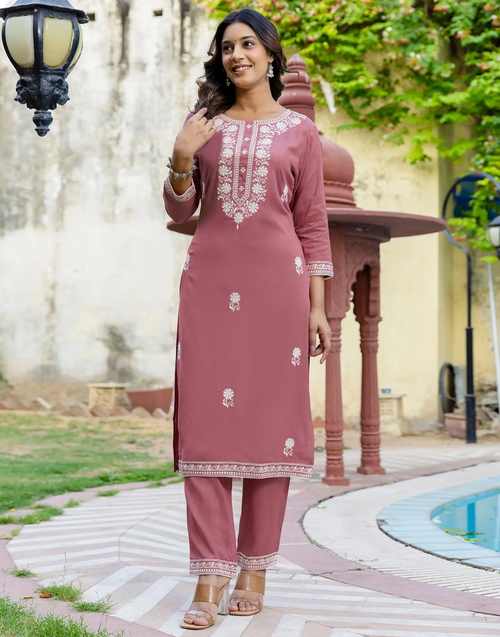 Viscose Rayon Embroidered Straight 3 Piece Kurta Set