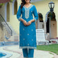 Rayon Embroidered Straight Kurta with Pant & Dupatta