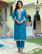 Rayon Embroidered Straight 3 Piece Kurta Set