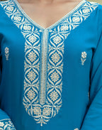 Rayon Embroidered Straight 3 Piece Kurta Set