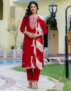 Viscose Rayon Embroidered Straight 3 Piece Kurta Set