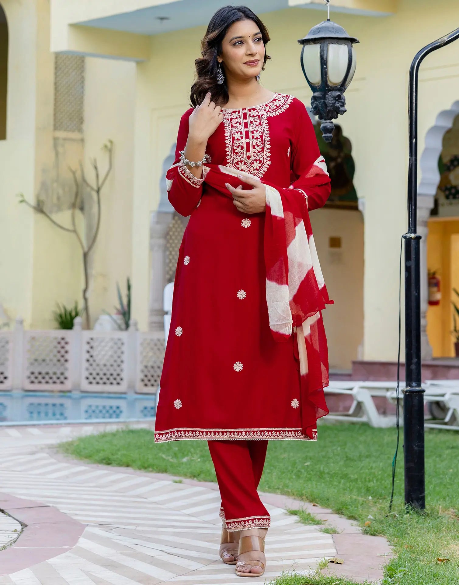 Viscose Rayon Embroidered Straight 3 Piece Kurta Set
