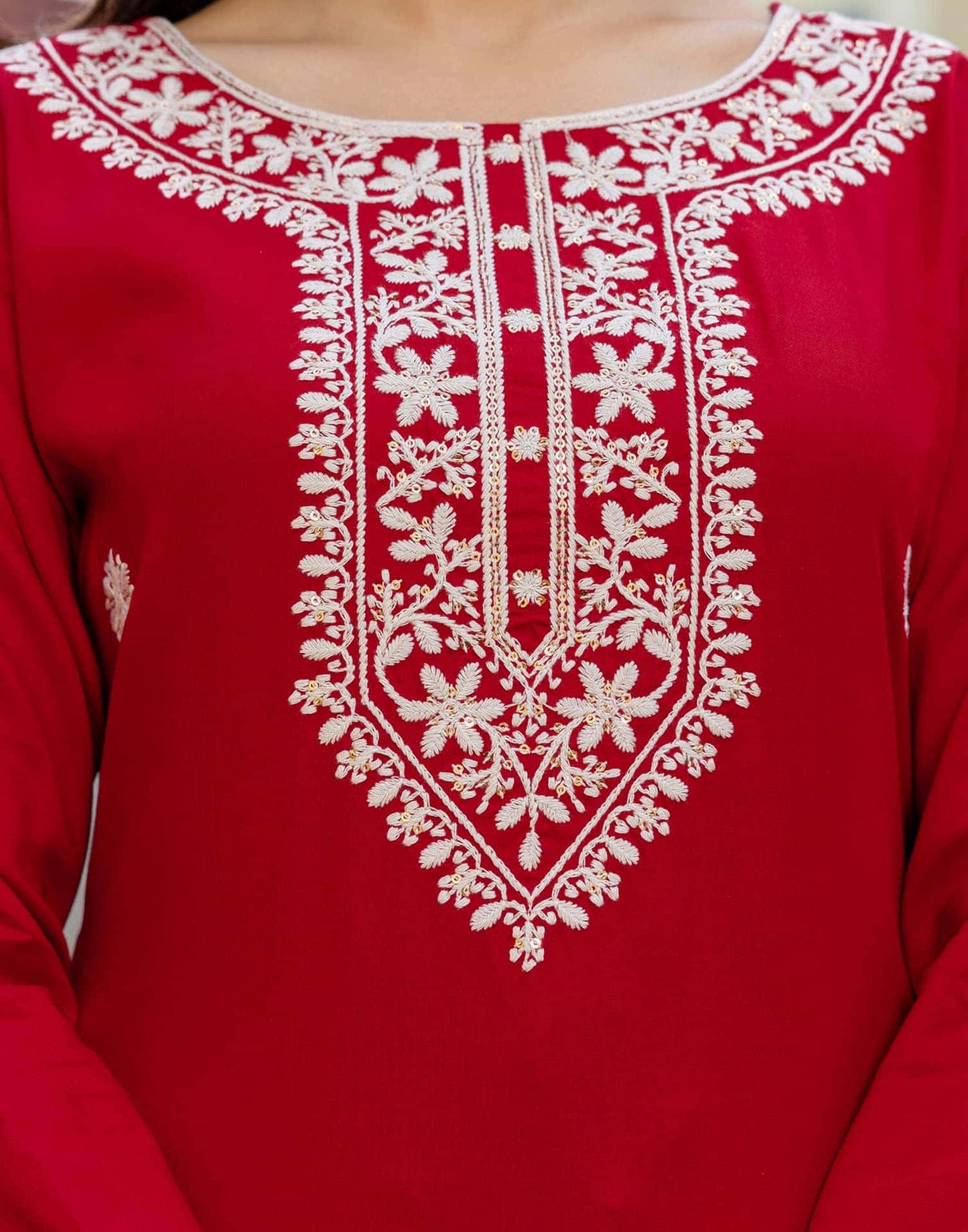 Rayon Embroidery, Sequins Work and Embroidery Lace Straight Kurta with Pant & Dupatta