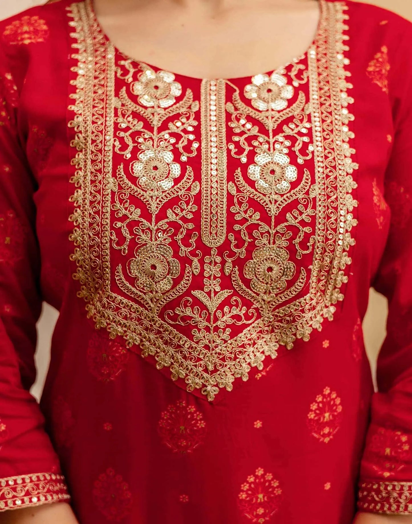 Cotton Embroidered Straight Kurta with Pant & Dupatta