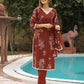 Cotton Printed Straight V-Neck Kurta with Pant & Dupatta