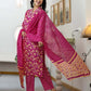 Cotton Printed and Embroidery Lace Anarkali Kurta with Pant & Dupatta