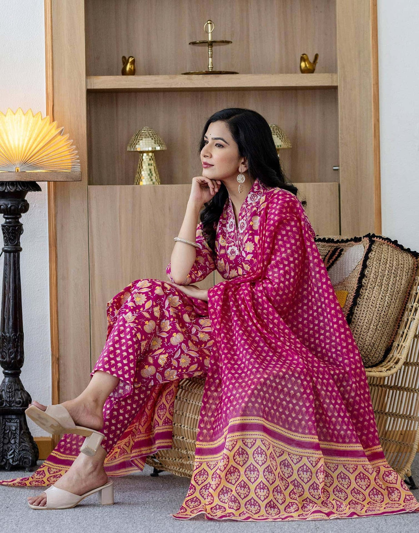 Cotton Printed and Embroidery Lace Anarkali Kurta with Pant & Dupatta