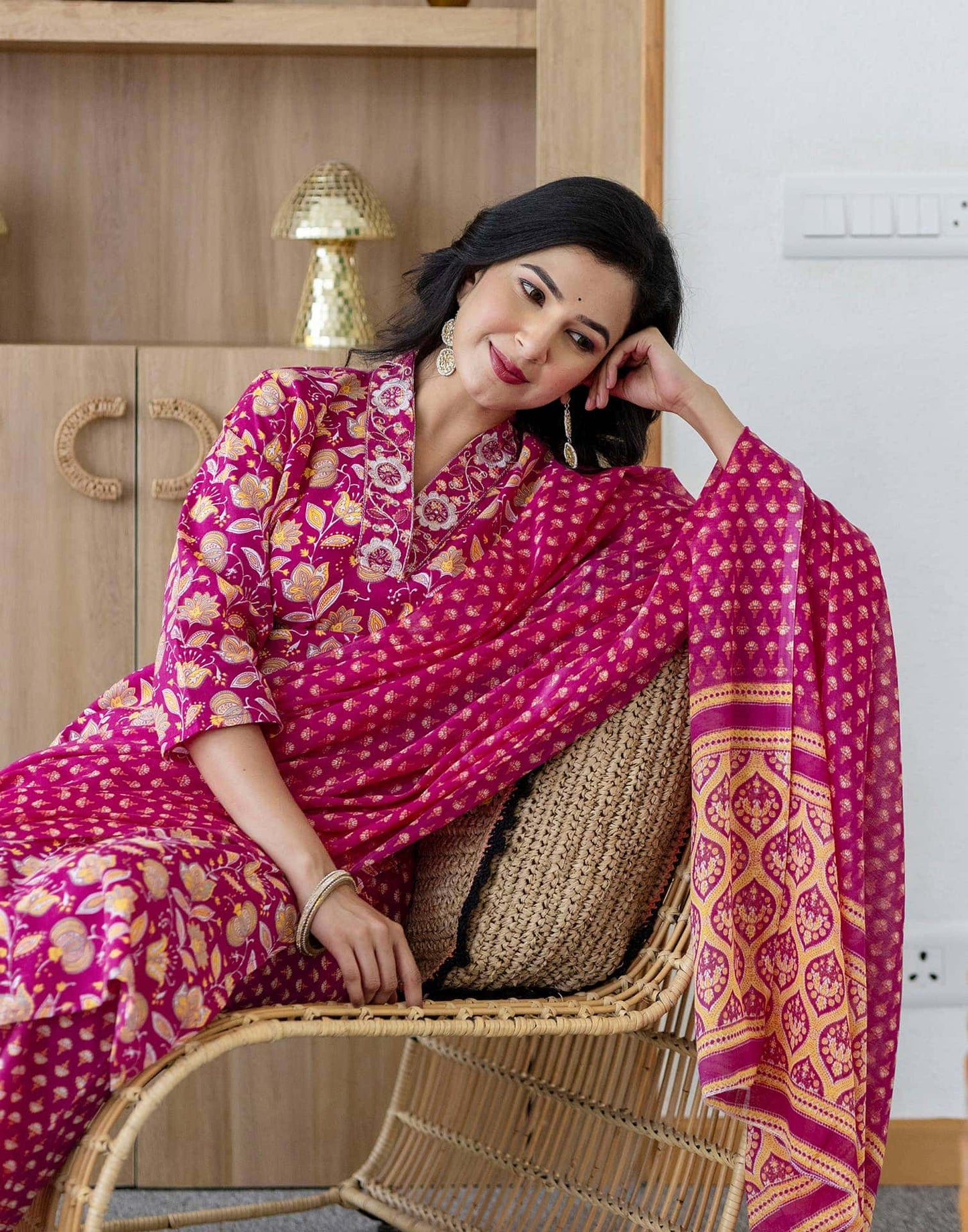 Cotton Printed and Embroidery Lace Anarkali Kurta with Pant & Dupatta