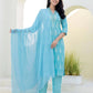 Cotton Printed, Embroidery and Sequins Work, Lace Straight Kurta with Pant & Dupatta