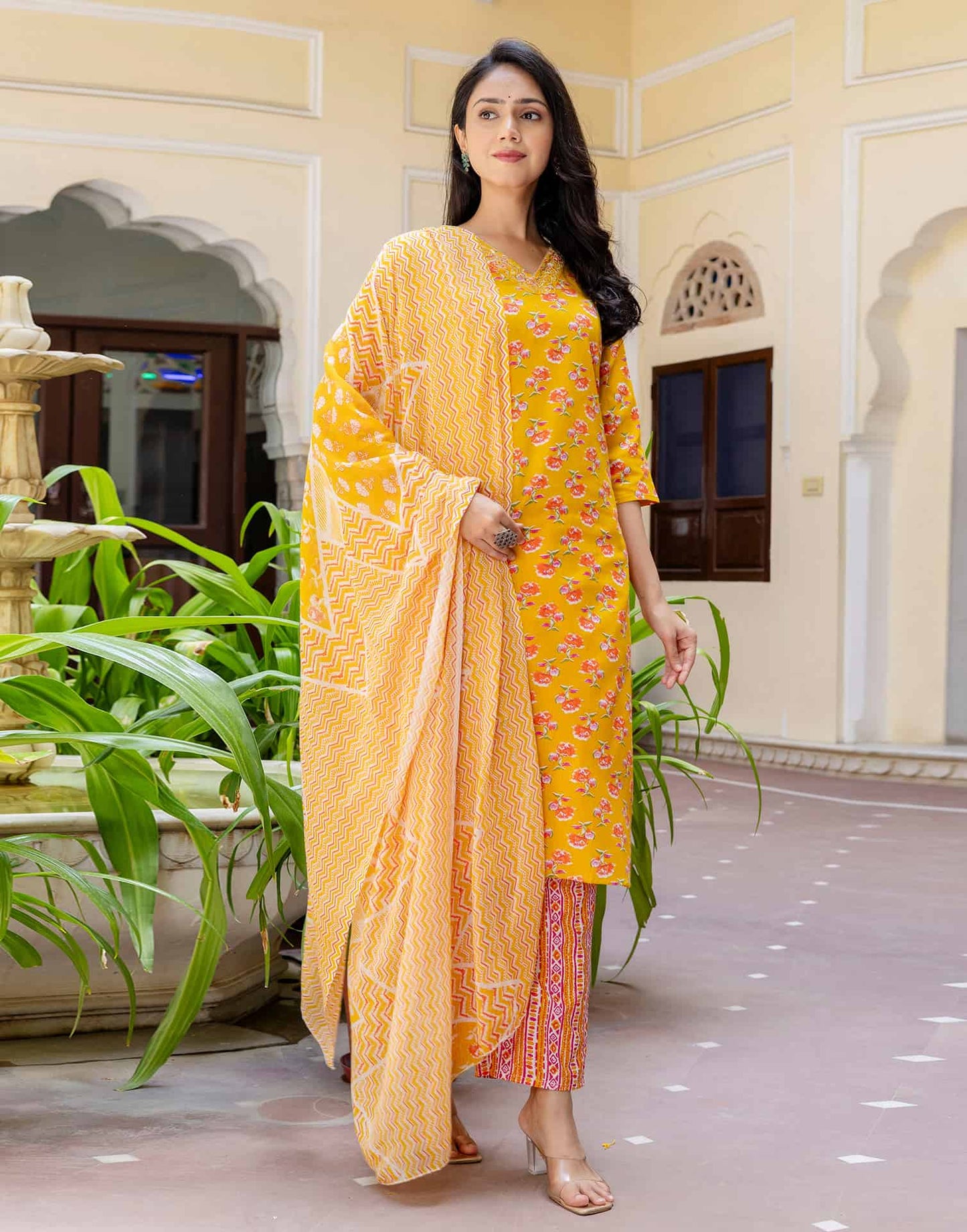 Cotton Printed, Embroidery and Sequins Work, Lace Straight Kurta with Pant & Dupatta
