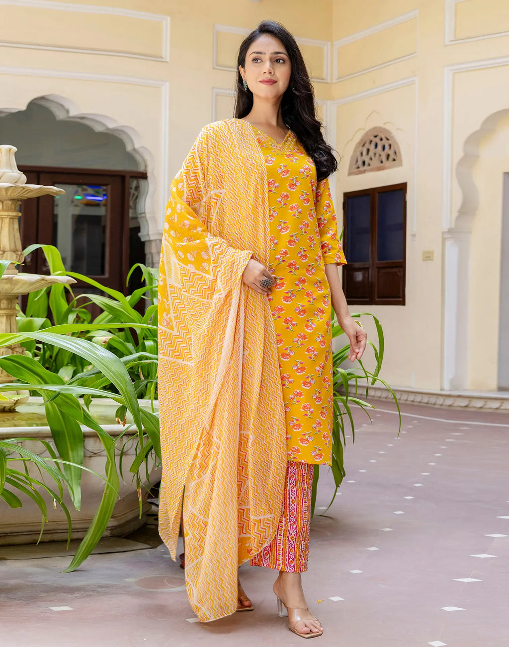 Viscose Rayon Floral Print Straight 3 Piece Kurta Set