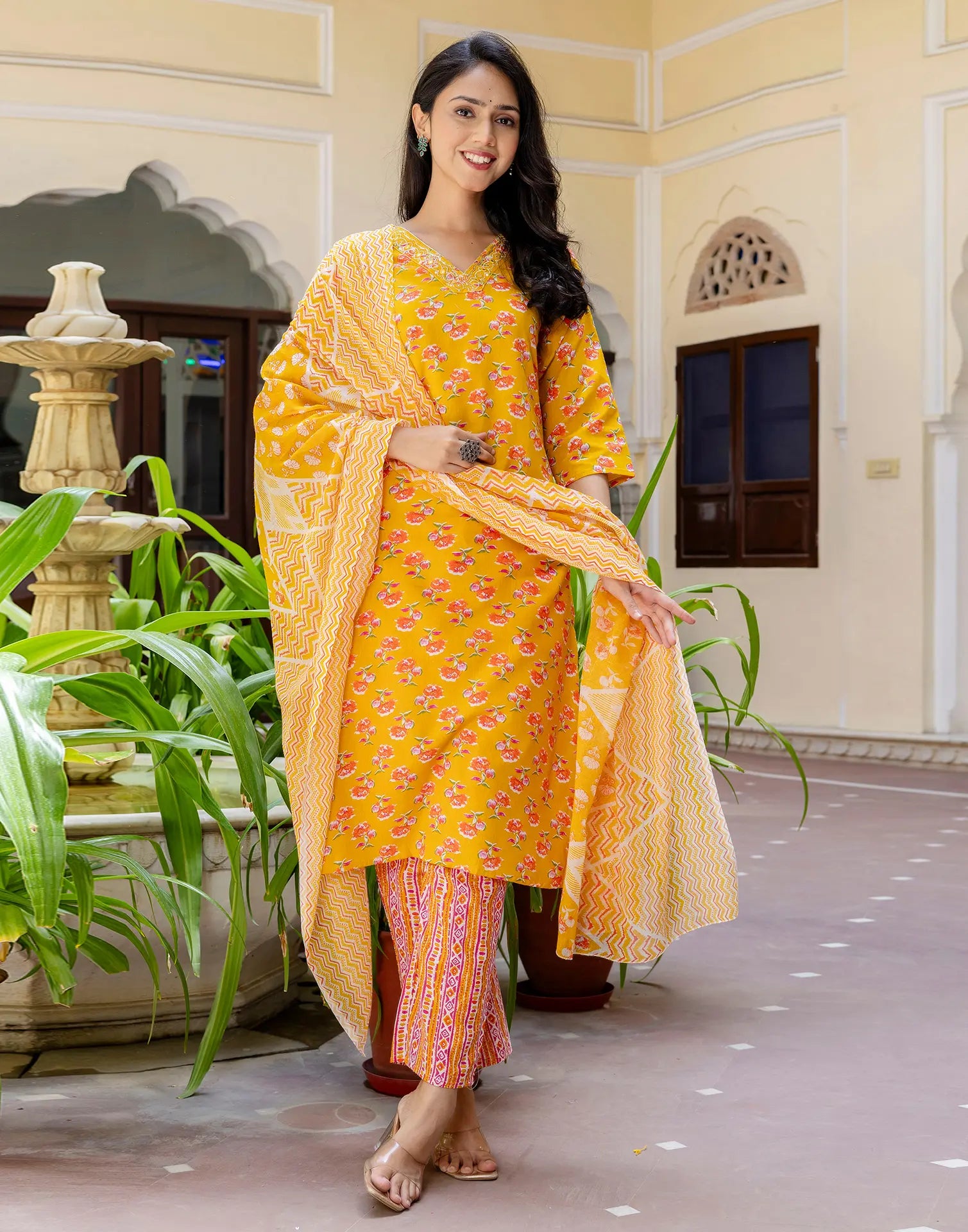 Viscose Rayon Floral Print Straight 3 Piece Kurta Set