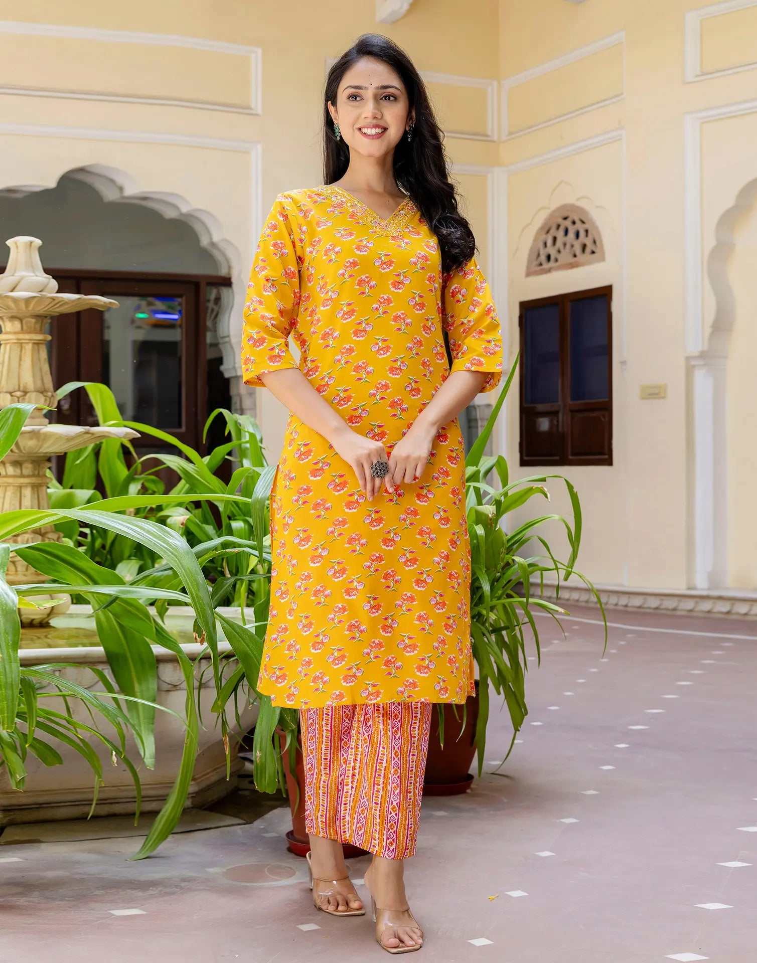 Viscose Rayon Floral Print Straight 3 Piece Kurta Set