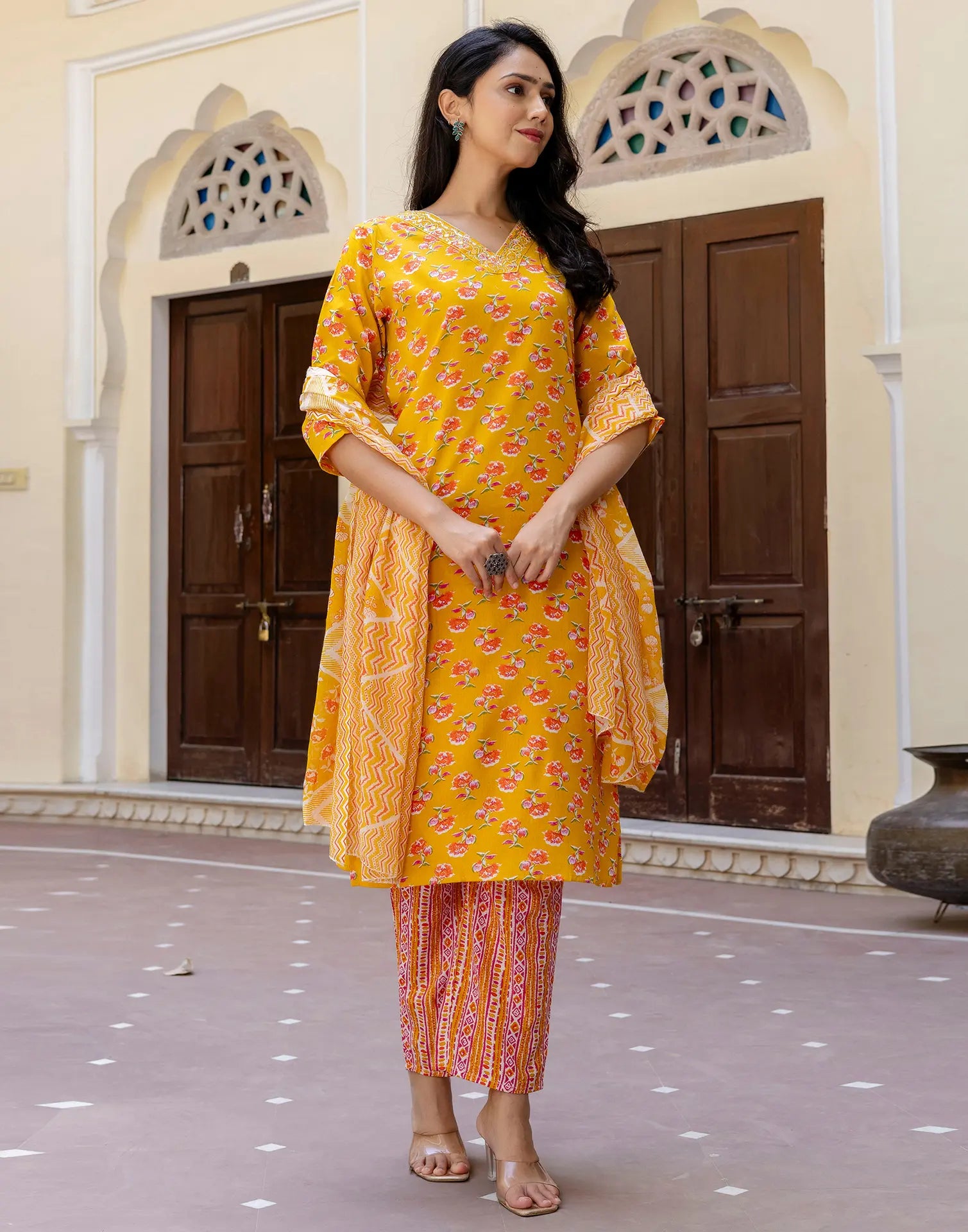Viscose Rayon Floral Print Straight 3 Piece Kurta Set