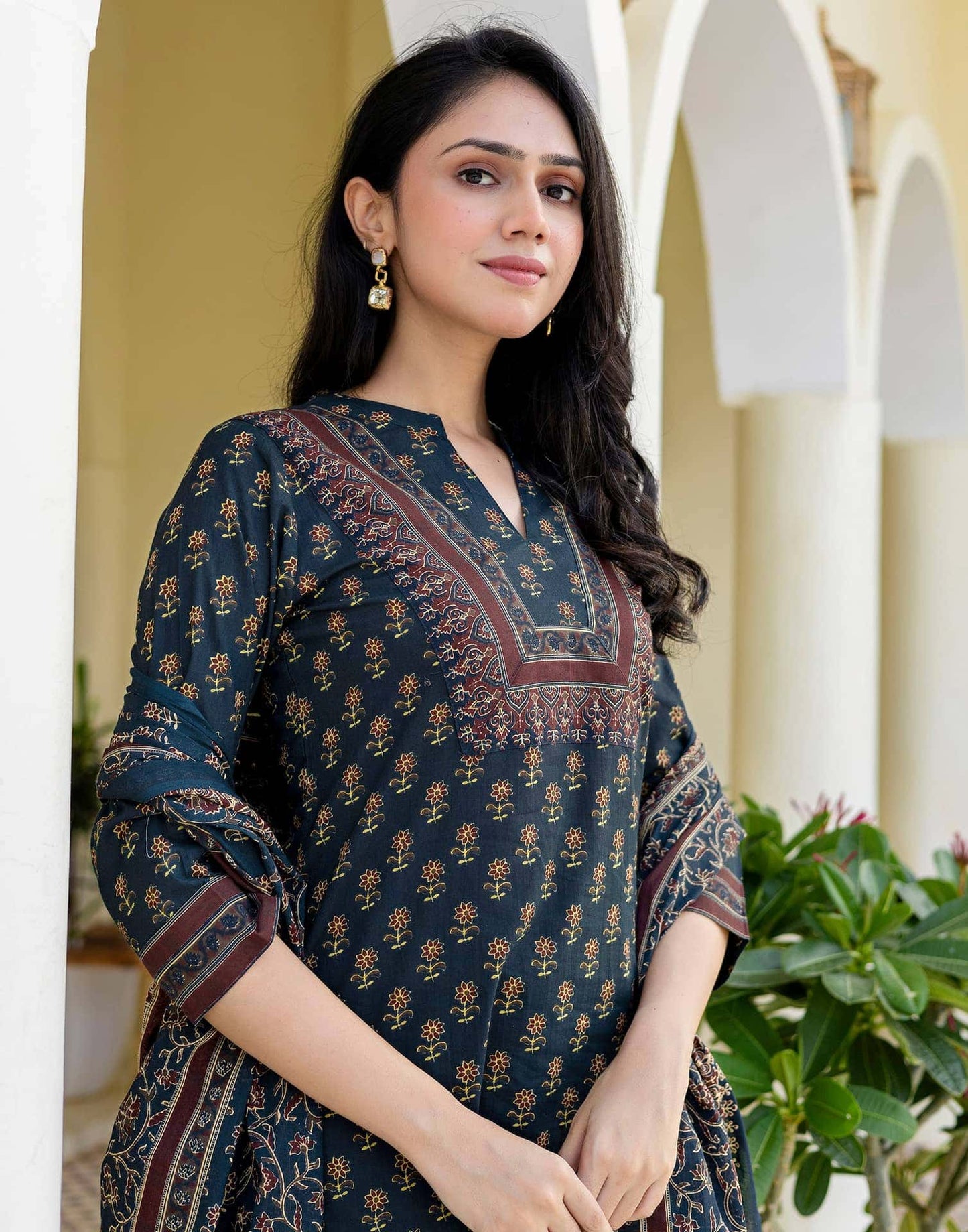 Cotton Printed, Fabric Lace Straight Kurta with Pant & Dupatta