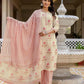 Cotton Floral Printed, Fabric Lace A-Line Kurta with Pant & Dupatta