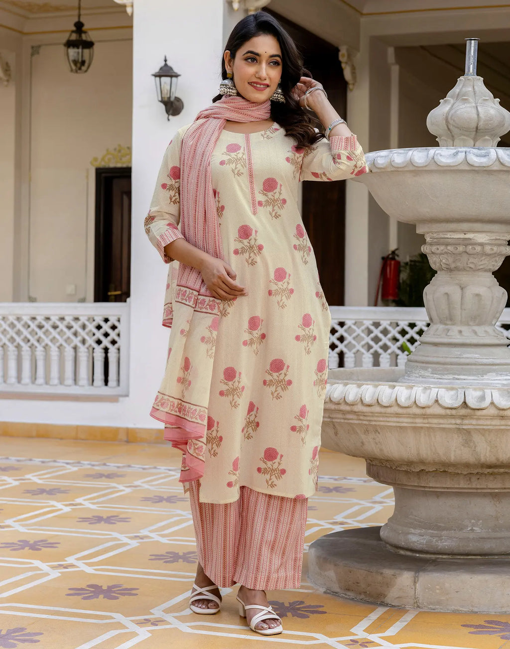 Viscose Rayon Floral Print Straight 3 Piece Kurta Set
