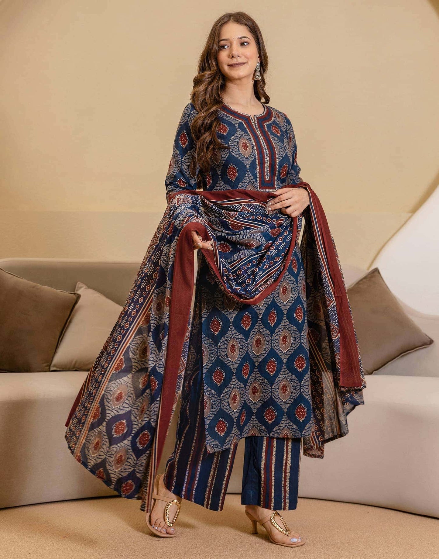 Cotton Printed Straight Kurta with Pant & Dupatta