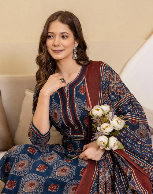 Viscose Rayon Printed Straight 3 Piece Kurta Set